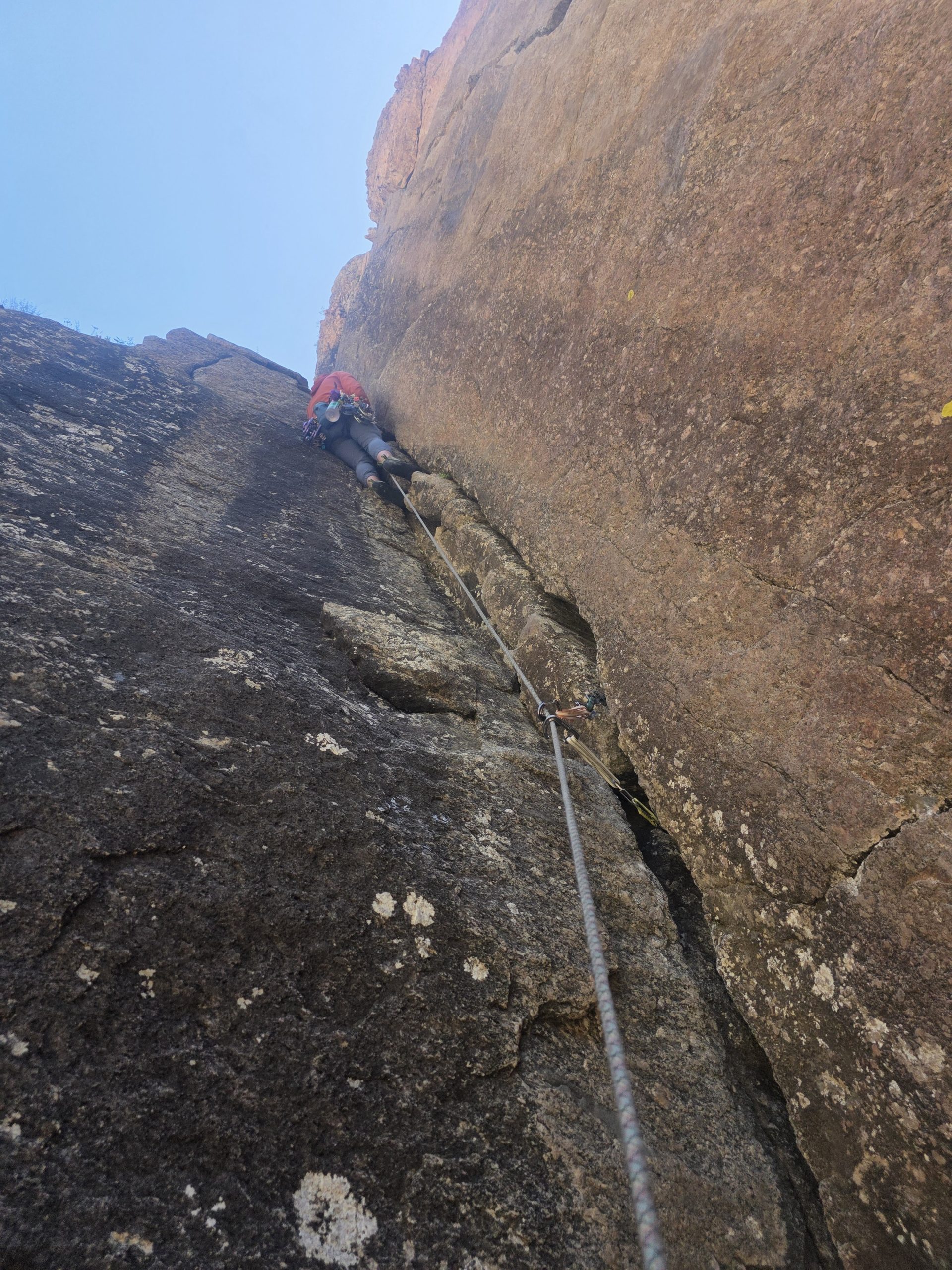 Leading a corner on a multi pitch route in the black canyon called Escape Artist